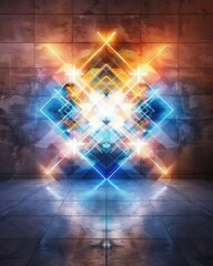 Illuminating geometric patterns abstract symmetrical led light arrangement in a modern space