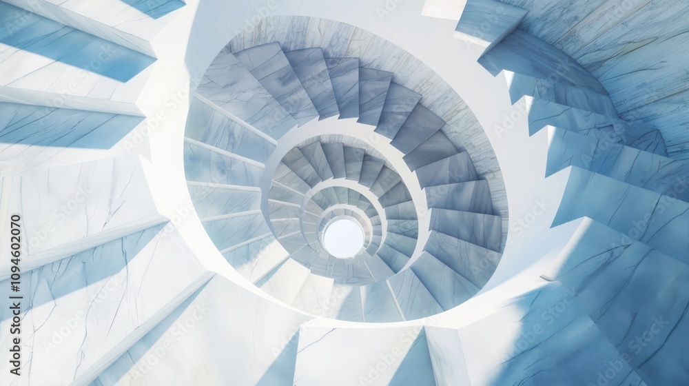 Poster exploring abstract geometry spiral staircase architectural interior high detail visualization modern