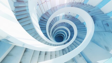 Fototapeta premium Exploring the abstract spiral staircase modern building high-detail geometric design indoor space top-down viewpoint architectural concept