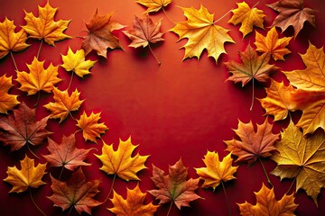 Fototapeta premium Minimalist Autumn Maple Leaves in Vibrant Orange, Red, and Yellow for Thanksgiving and Halloween Backgrounds