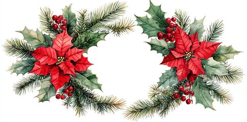 Watercolor illustration of two red poinsettia flowers