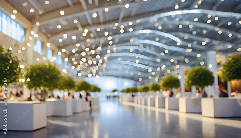 Poster dynamic background of an expo or convention featuring blurred individuals in a bustling exposition h