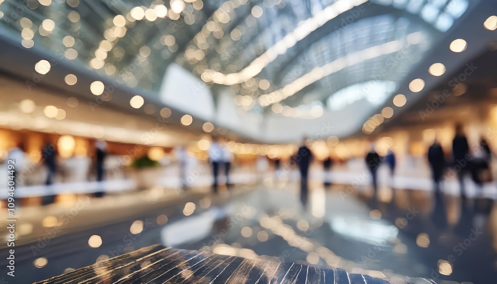 Aufkleber dynamic background of an expo or convention featuring blurred individuals navigating an expansive ex
