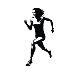 A woman running with her arms outstretched. She is wearing a black shirt and shorts. She is wearing a black and white outfit