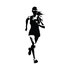 Obraz premium A woman running with her arms outstretched. She is wearing a black shirt and shorts. She is wearing a black and white outfit