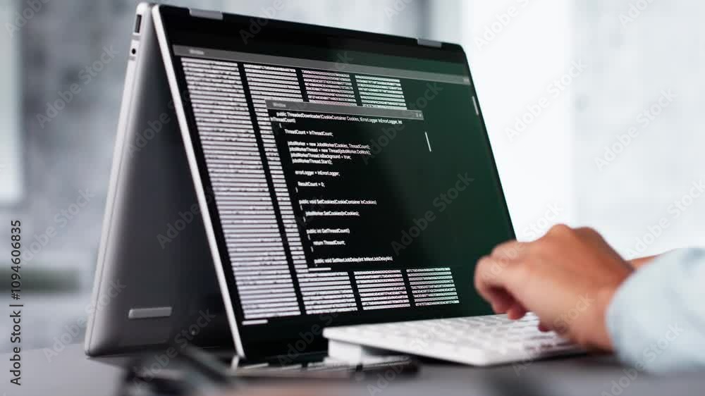 Poster Programmer Or Coder At Office Desk
