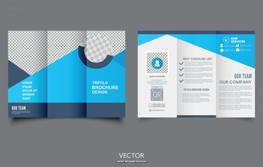 Blue trifold brochure for business.