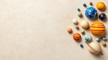 Colorful Arrangement of Solar System Planets on Textured Background with Copy Space for Educational and Creative Design Projects