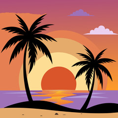 sunset on the beach palm trees