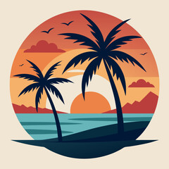 sunset on the beach palm trees