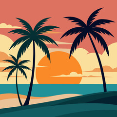 sunset on the beach palm trees