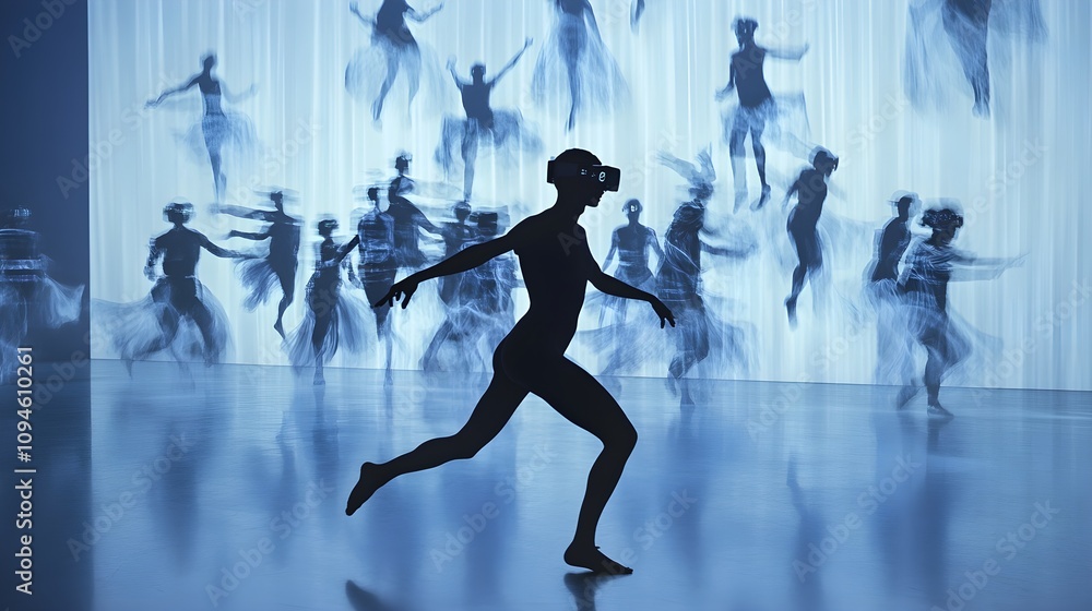 Poster dynamic dance performance in an artistic setting digital art display urban studio immersive experien