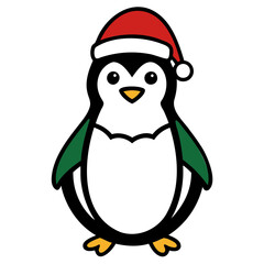 A Cute Christmas Penguin wearing a Santa clause hat and scarf Vector Silhouette Isolated on a Transparent background