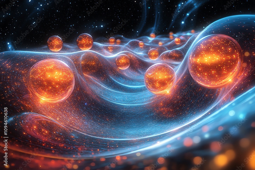 Aufkleber Abstract representation of particles in a cosmic wave-like structure.