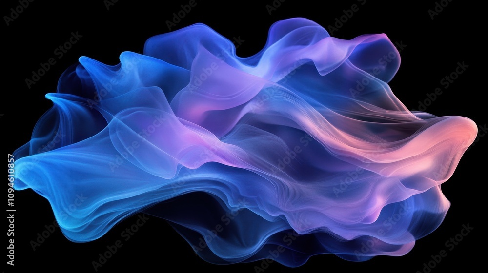 Poster abstract flowing waves of blue and pink light create a dynamic visual effect.
