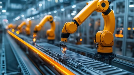 Fototapeta premium Automated robotic arms working on an assembly line in a factory