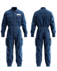 Blue coverall showing front and back view for industrial workers