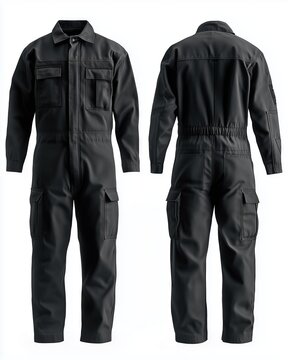 Black coverall showing front and back view