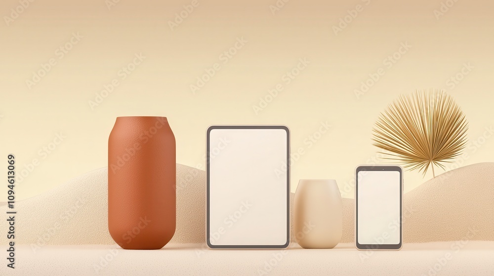 Aufkleber a minimalist composition featuring three vases in varying sizes, complemented by a simple background