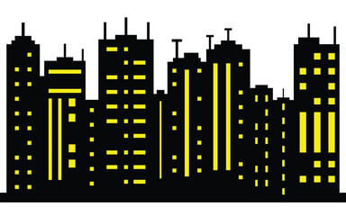 Modern City Skyline Silhouette with Lit Windows
