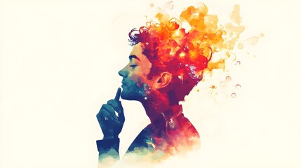 Creative expression of thought abstract art digital illustration studio environment side profile view emotional impact