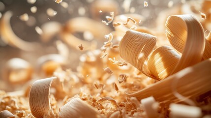Wood shavings flying through air creating dynamic composition