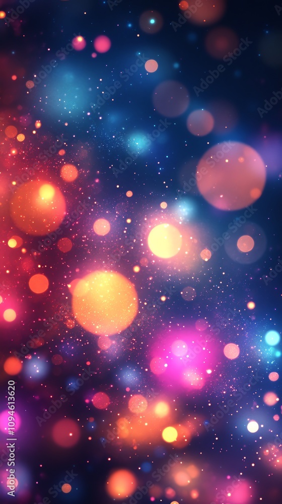 Poster A vibrant abstract background featuring colorful bokeh lights in various hues.