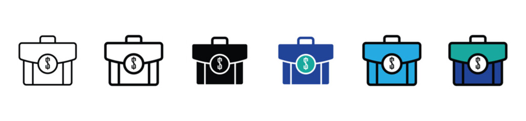 An outline style icon of business bag.  Briefcase With money. vector stock. 