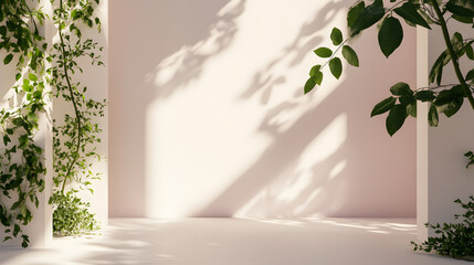 Obraz premium Serene Interior Space with Abundant Greenery and Soft Natural Light Creating a Tranquil Ambience for Relaxation or Meditation