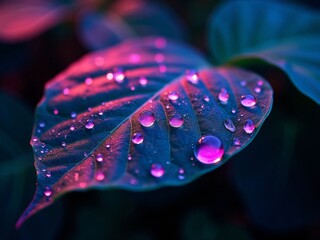 Close-up of a vibrant leaf covered in raindrops showcasing rich colors and textures
