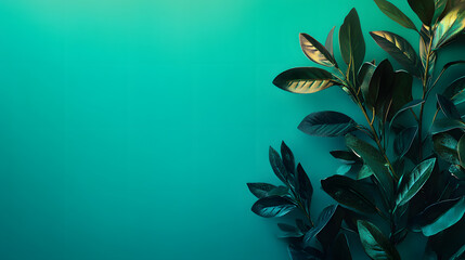 Lush Greenery Against a Vibrant Teal Background, Highlighting the Beauty of Nature with Soft Lighting and Rich Textures for Design and Background Purposes