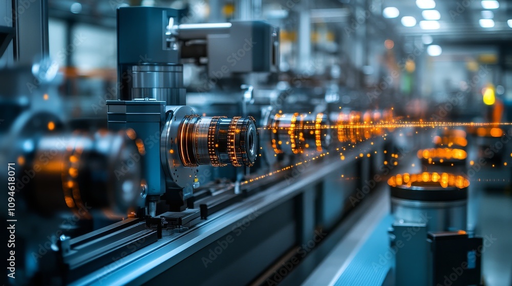 Poster automated assembly line in a factory setting