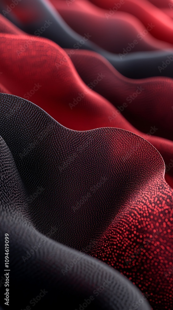 Poster Abstract waves of red and black fabric create a dynamic, textured visual effect.