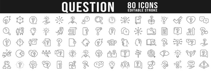 Question mark line icon big set. Ask, help, speech, answer, chat etc. Editable stroke
