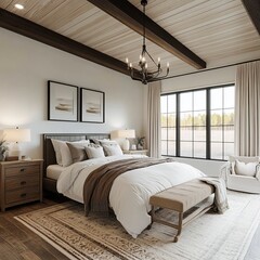 Fototapeta premium modern farmhouse bedroom generative ai