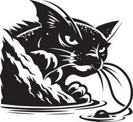 Obraz premium Sneaky catfish peeking from behind a rock vector silhouette
