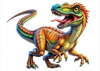 Obraz premium Dynamic hand-drawn velociraptor cartoon, perfect for children's literature and educational materials. Exciting visuals capture curiosity, fostering learning through 