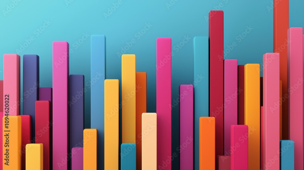Poster a vibrant arrangement of colorful vertical bars against a blue background, creating a dynamic and pl