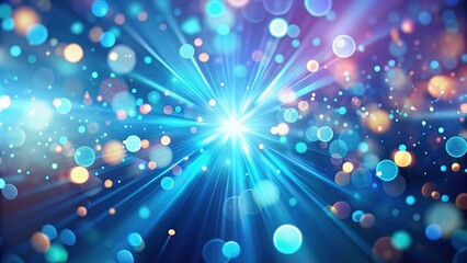 Dynamic Light Blue Bokeh Beams Floating on Colorful Gradient Background in Looping 3D Animation