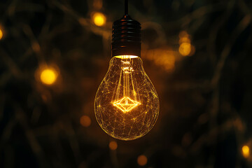 Illuminating Ideas: A Glowing Network of Innovation and Technology.  A digital art piece depicting a futuristic lightbulb, symbolizing bright ideas and technological advancements.