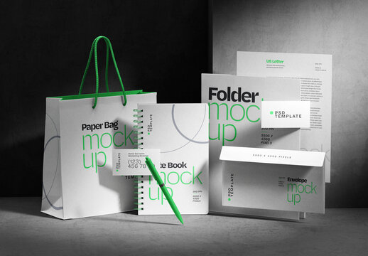 Stationery Branding Mockup, Paper Bag