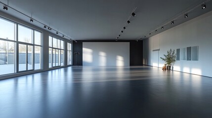 Obraz premium Empty professional photo studio with modern lighting equipment