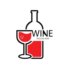 bottle and red wine logo design vector