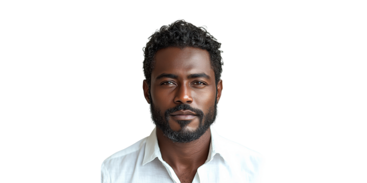 Man With Beard and White Shirt Isolated on Transparent Background.