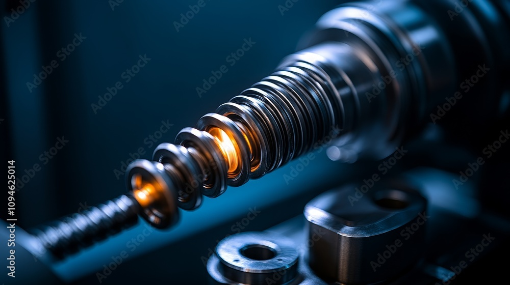 Aufkleber close-up of a shiny, multi-layered metal part with glowing edges