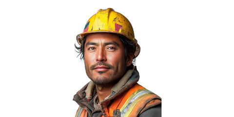 Construction Worker in Safety Vest and Hard Hat Isolated on Transparent Background.