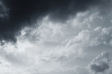 Dramatic storm fluffy cloud sky. Rainy season. Cloudscape background. Pollution, PM 2.5, Carbon dioxide and environment problems concept. Halloween, scary scene thunderstorm and rainy season backdrop.