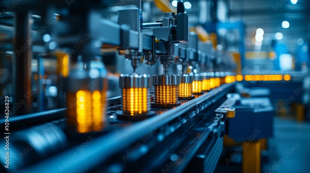 Poster automated bottling line in a modern factory
