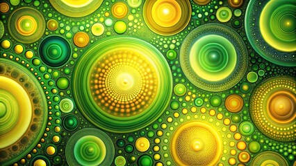 Fototapeta premium Eye-catching abstract background in vibrant green and yellow, adorned with circles, ideal for creative design projects and artwork, exuding energy and artistic flair.