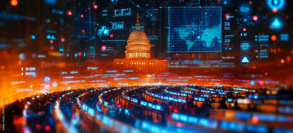 Poster digital data visualization in parliament setting with statistical elements